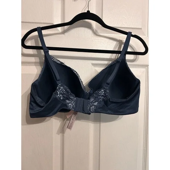Victorias Secret 38D Bra Body by Victoria Lined Demi Padded Floral Lace Blue - Picture 5 of 14